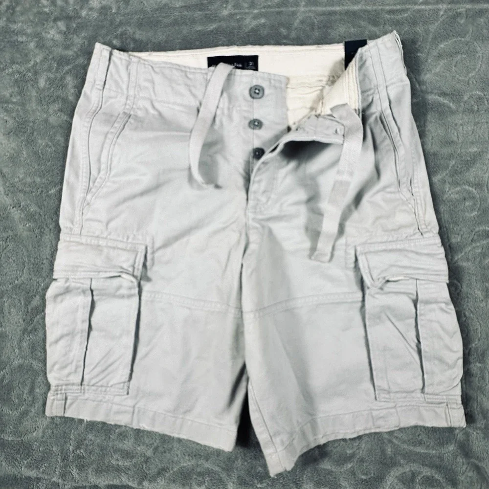 Abercrombie & Fitch Cotton Cargo Shorts Men 31 Heavy Button Fly Drawstring Y2K